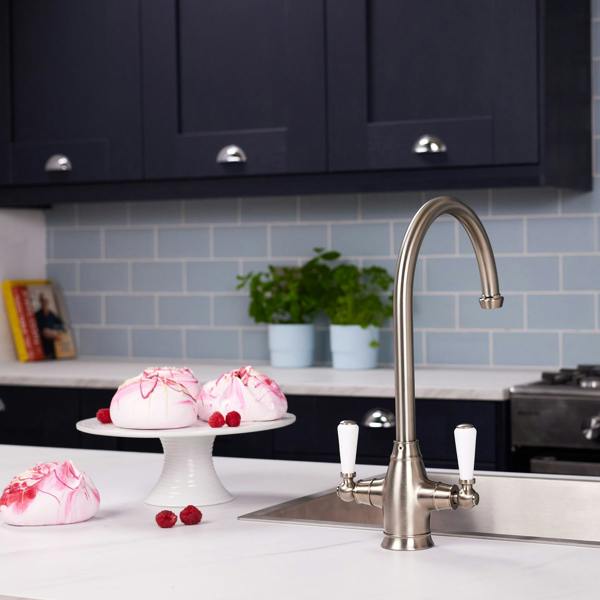 Flode Halden | Dual Lever Kitchen Sink Mixer Tap with Swivel Spout | Pewter Finish