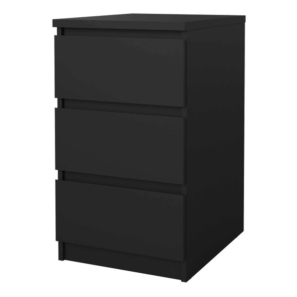 Wyld Haus Budapest Matt Black Wooden Bedside Table 3 Drawers