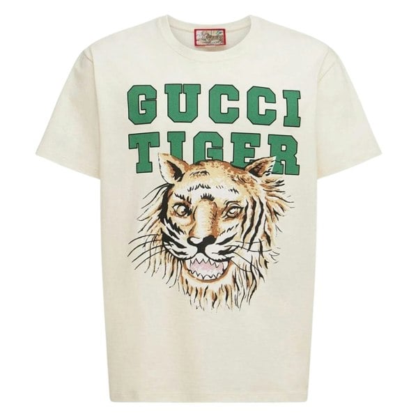 Gucci Tiger Design Regular Fit White T-Shirt S