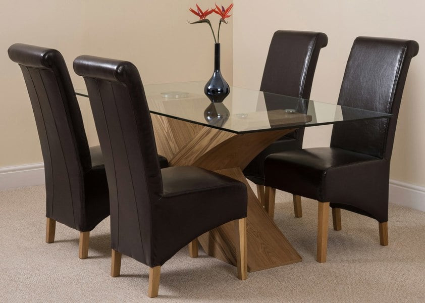 That's Furniture Valencia Oak Small Glass Dining Table & Montana Leather Chairs