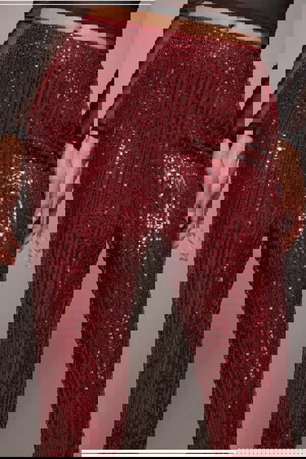 Sequin Cuffed Ankle Trouser - Wine TR360