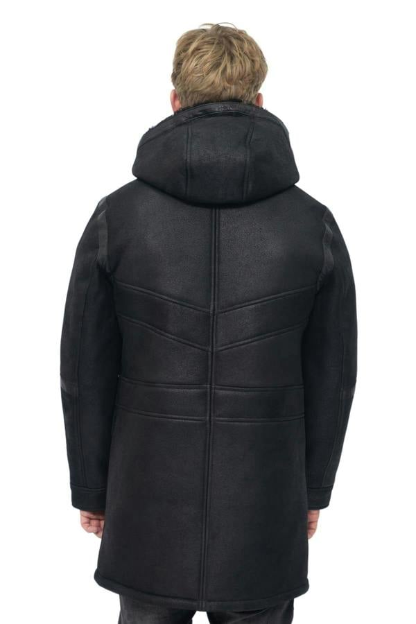 Infinity Leather Mens Winter Sheepskin Leather Hooded Duffle Coat-Langport