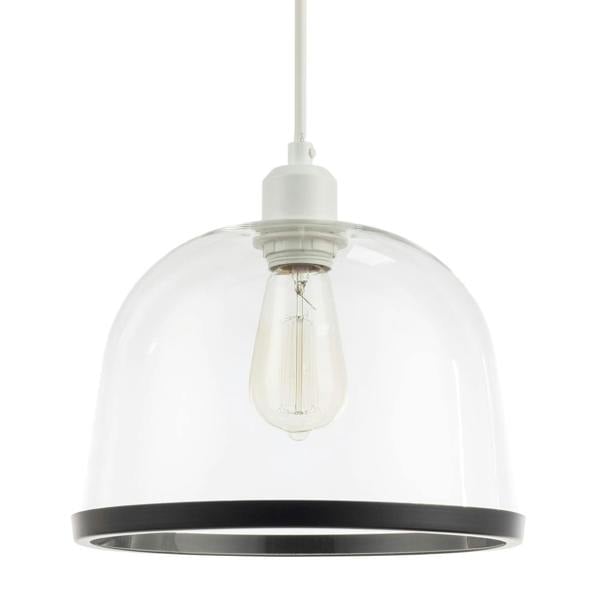 Modern Clear Glass Bowl Pendant Light Shade with Matte Black Rim Image 1