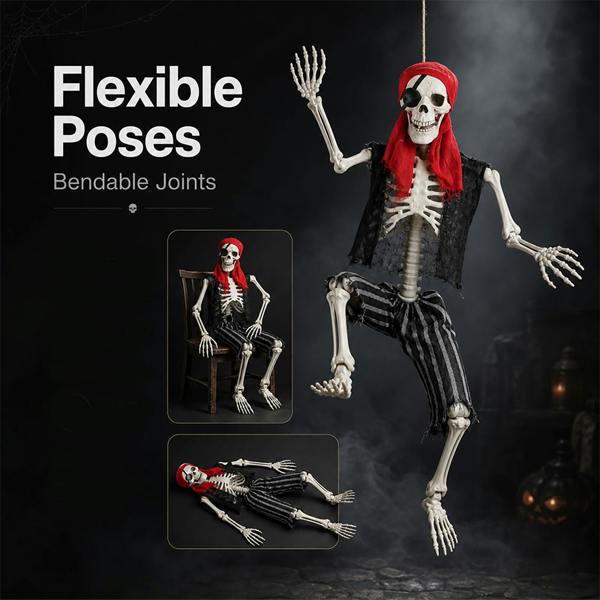 Yezi Halloween Skeleton Life Size Pirate Decor 166cm PE Plastic White