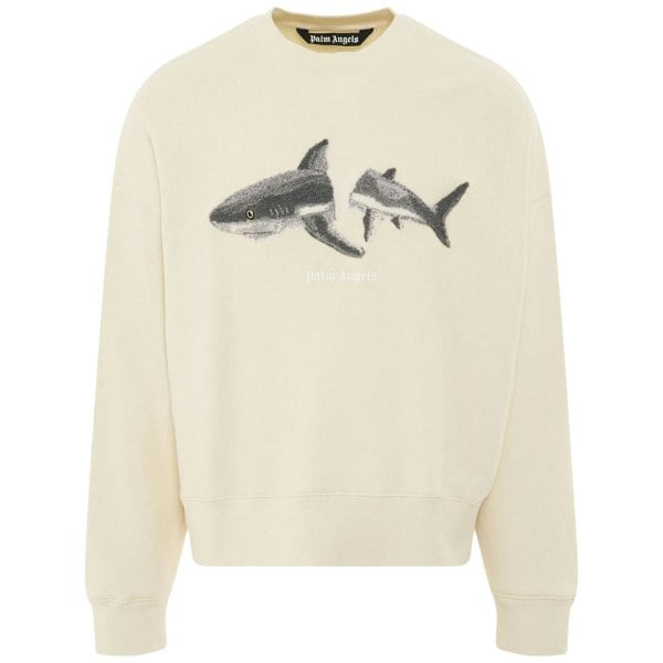 Palm Angels Split Shark Branded Logo Cream Sweatshirt S