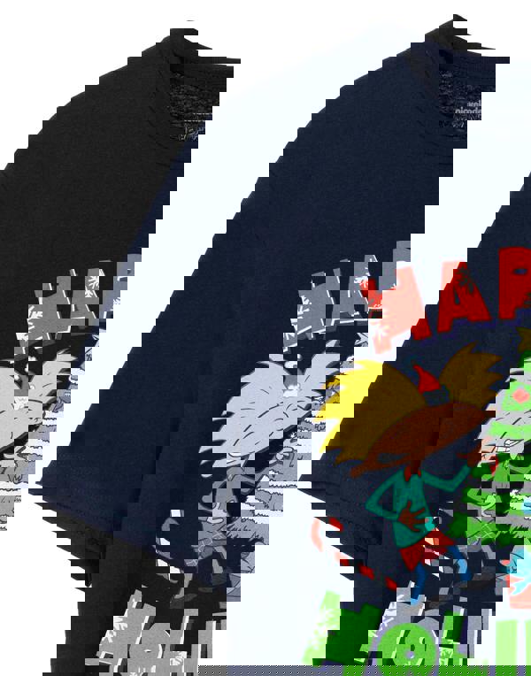 Hey Arnold Mens Blue Happy Holidays Homie Short Sleeved T-Shirt