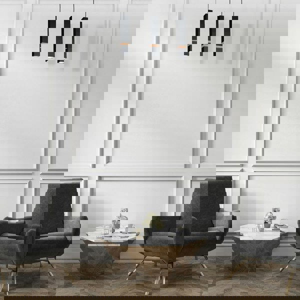 Milagro Vidar Black Pendant Lamp 3XGU10 Hand Made Modernist Cuboid Design With Natural Wooden Inserts