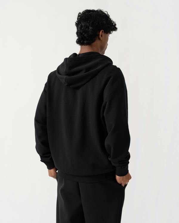 Back of HUGO Dapozip Mens Cotton-terry zip-up hoodie with logo print - Black 001