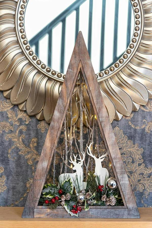 57cm B/O LED Wooden Reindeer Scene Triangle Shape Festive Christmas Tabletop Decoration image 4