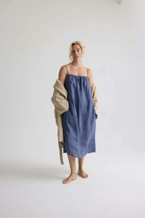 Pretty You London Linen Midi Dress In Folkestone Grey