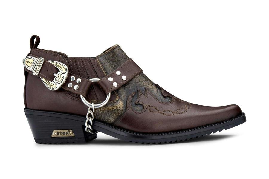 Infinity Leather Men’S Brown Snakeskin Winklepicker Leather Biker Boots