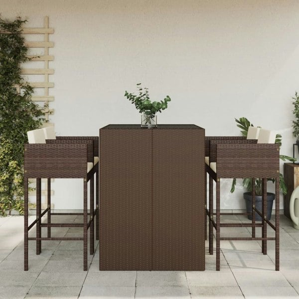 Berkfield 5 Piece Garden Bar Set with Cushions Brown Poly Rattan