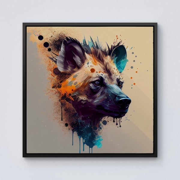 Warren Reed Hyena Face Splash Art Light Background Framed Canvas