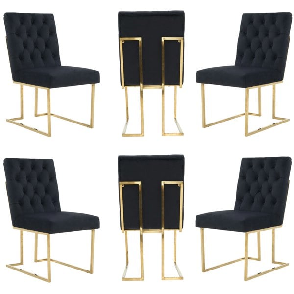Life Interiors Set of 6 Siena Luxury Tufted Velvet Dining Chairs with Gold Frame & Legs - Modern Upholstered Accent Chair