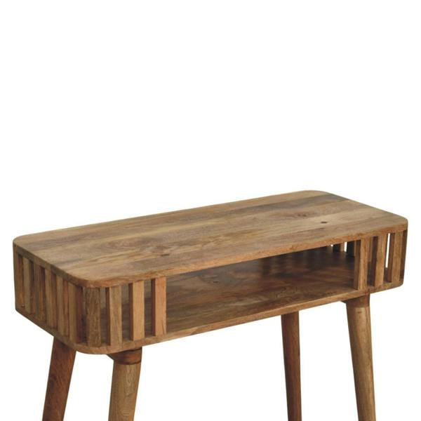 Artisan Furniture Solid Wood Slatted Oak-ish Console, 1 Shelf, Beige