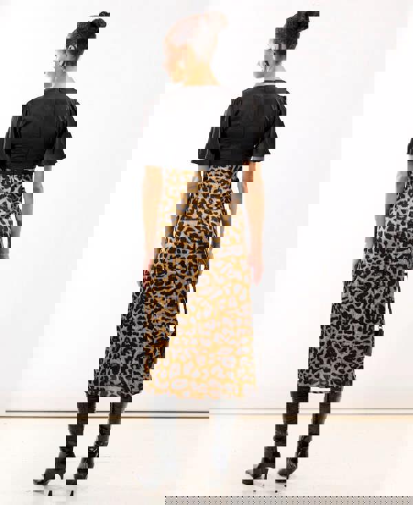 Leopard Printed Satin Midi Dress