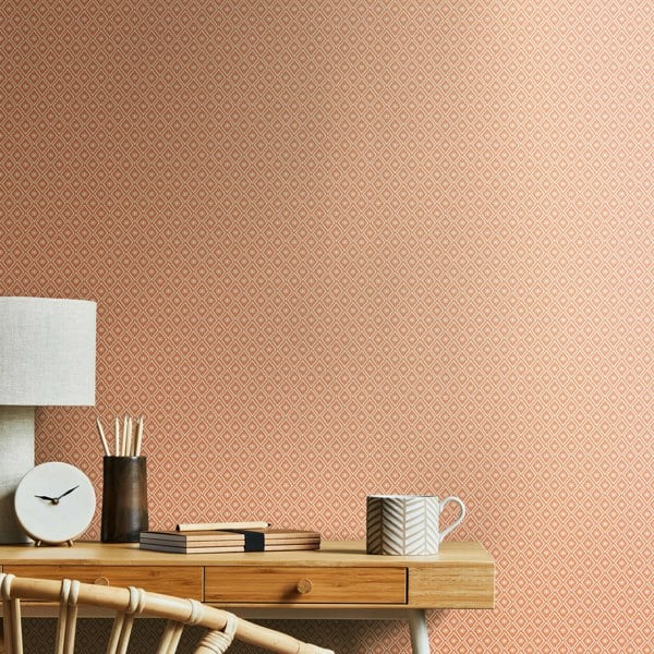 Hoopla Walls Ditsy Diamond - Salmon 10m Wallpaper