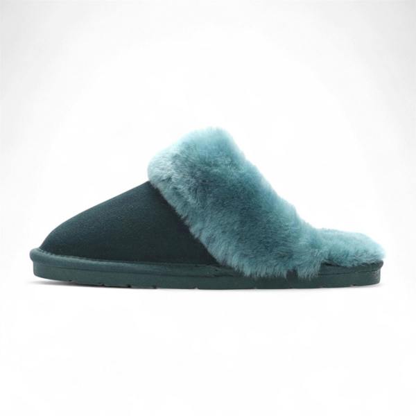 Infinity Leather Women's Genuine Sheepskin Green Suede Mule Winter Slippers - Luna