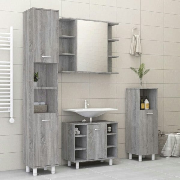 Berkfield 4 Piece Bathroom Cabinet Set Grey Sonoma Engineered Wood