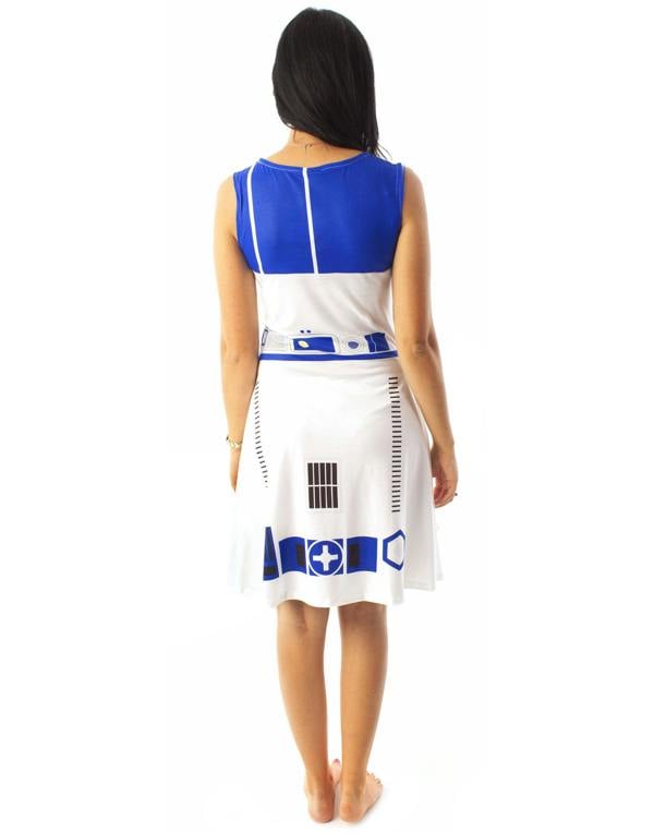 Star Wars Womens White R2D2 Sleeveless Skater Dress