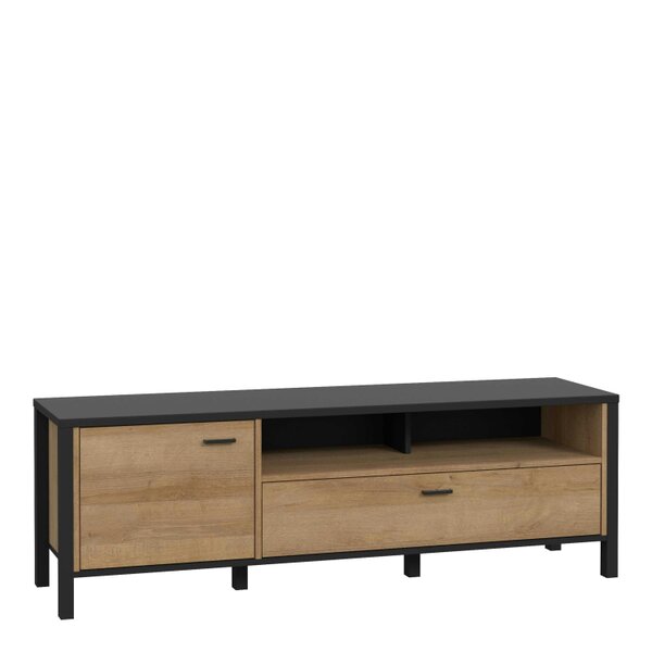 Wyld Haus Egtved Black and Natural Oak Wood Effect TV Unit 1 Door 1 Drawer