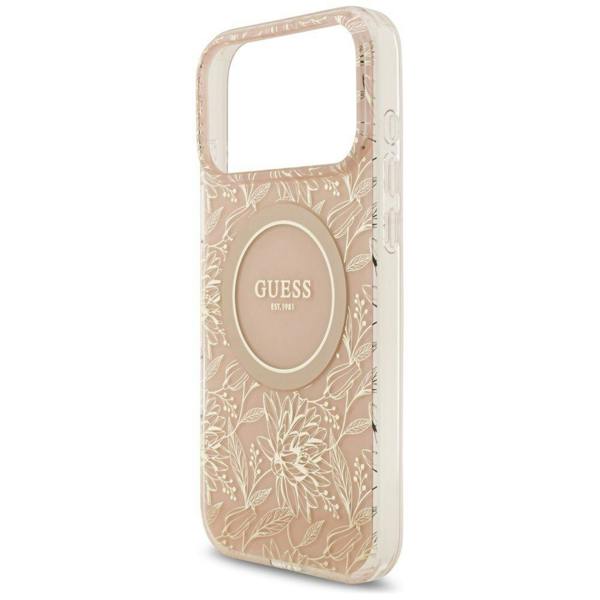 Guess IML Flowers Electro Pearl Strap MagSafe Case for iPhone 17 Pro Max 6.9" Pink - GUHMP17XHCPOFPP