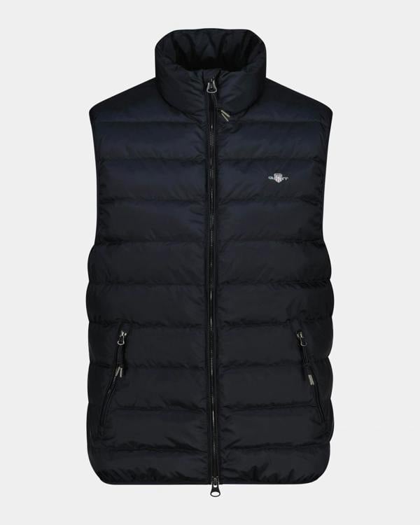 GANT Mens Light Down Shield Logo Gilet - 5 Black | CHO | Designer Mens Padded Gilets