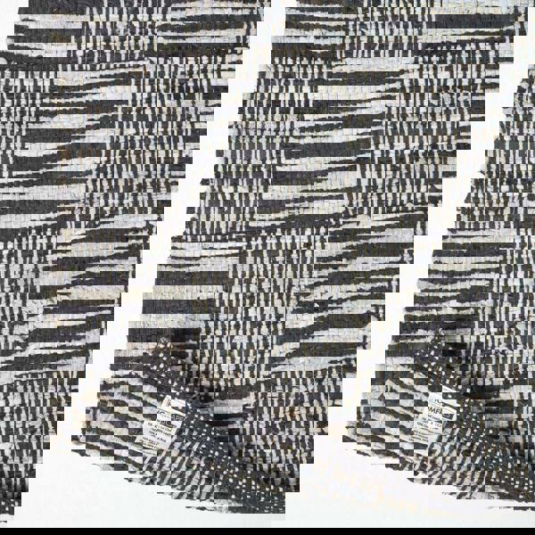 HOMESCAPES Black & White Real Leather Handwoven Striped Block Check Rug