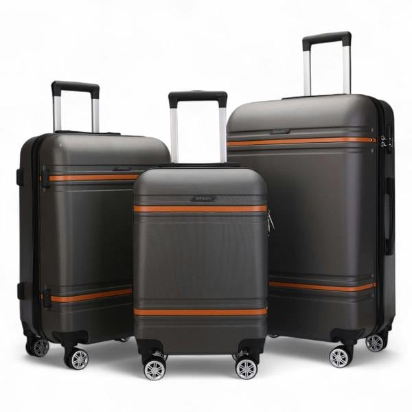 Infinity Luggage Hard Shell Modern Dual 4 Wheel Luggage Suitcase Set