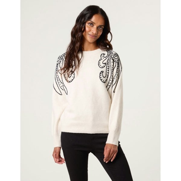 Blue Vanilla Embroidery Shoulder Detailing Jumper