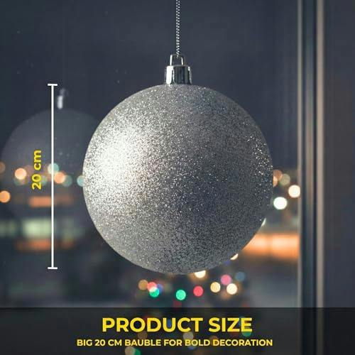 2cm Silver Glitter Christmas Bauble for Tree, Home and Seasonal Decorative Displays image 7