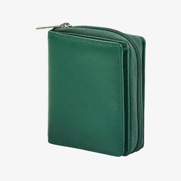 Green leather purse for women with RFID protection 