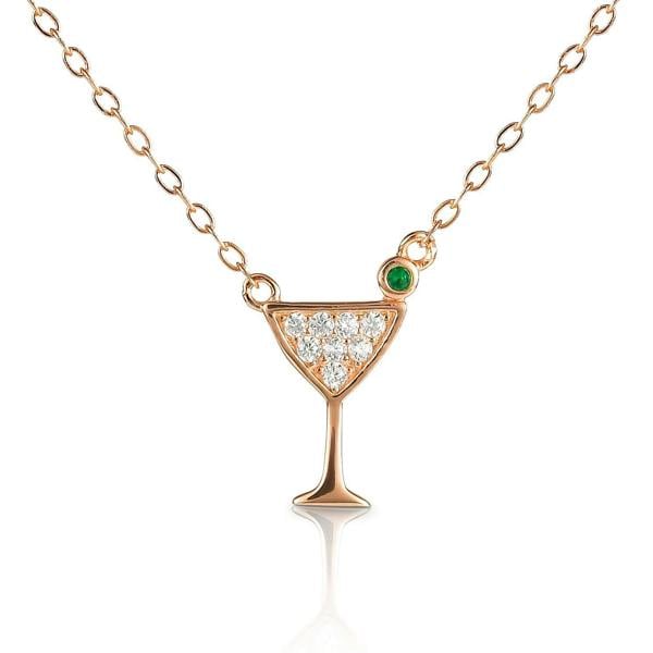 namana Rose Gold Plated Sterling Silver Cocktail Glass Pendant Necklace with Cubic Zirconia