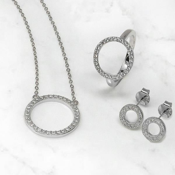 Say It With Circle of Life Necklace Earrings & Ring  Gift Set - Silver