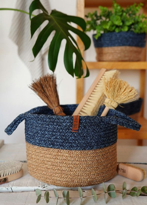 Rozi Jute Handwoven Storage Basket (Blue)