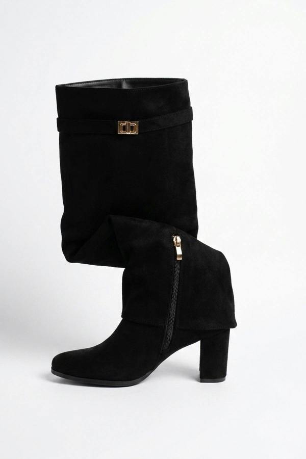 Cordelia Slouchy Wedge Knee High Boots - Black Suede