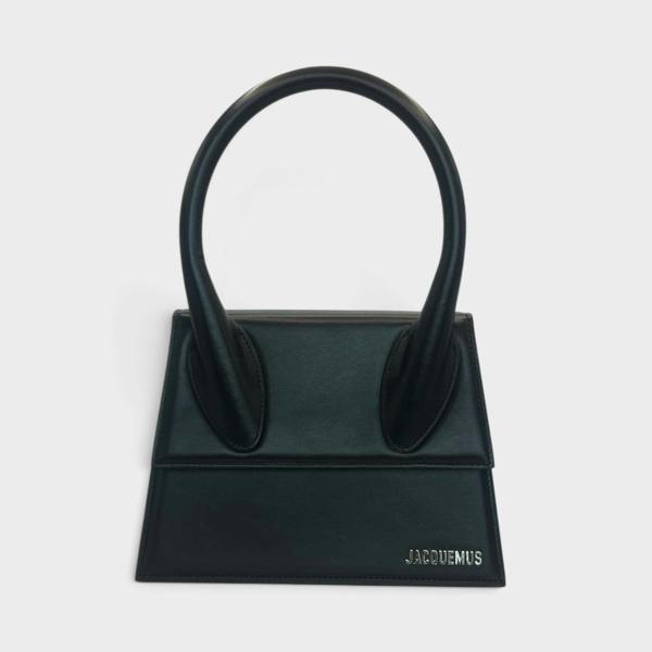 Supplied Fashion Jacquemus Le Grand Chiquito black structured handbag with silver-tone logo and top handle