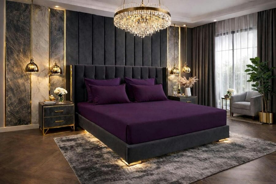 Night Zone Polycotton Fitted Sheet 25cm Deep – Soft Easy Care Elasticated Bedding - Plum
