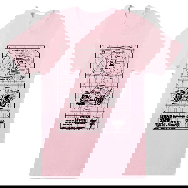 Disney Womens/Ladies Cars Lightning McQueen Blueprint Cotton Boyfriend T-Shirt - Baby Pink