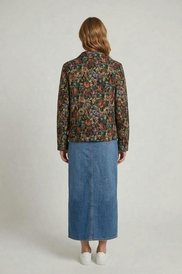 Green | Floral Textured Tapestry Jacket