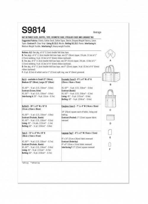 Simplicity Sewing Pattern 9814, Headwear, Bags, Accessories for Women, A (All Sizes) - Intermediate