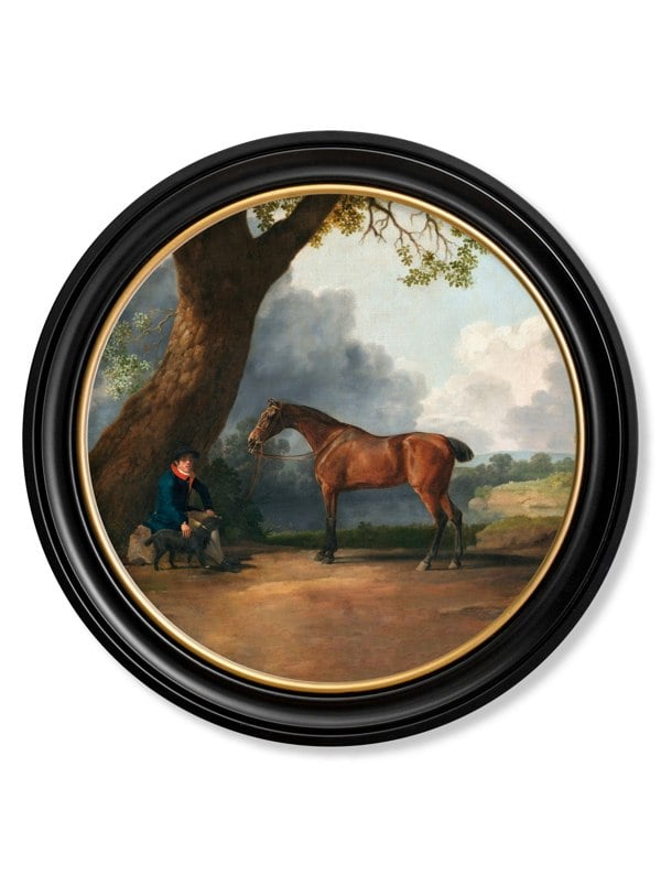 Exceptional Art c.1763 George Stubb's Horse and Groom - Round Frame