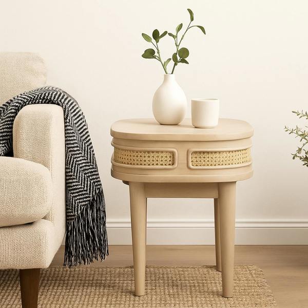 Wyld Haus Chicago Cane Rattan and Natural Natural Mango Wood and Rattan Bedside Table