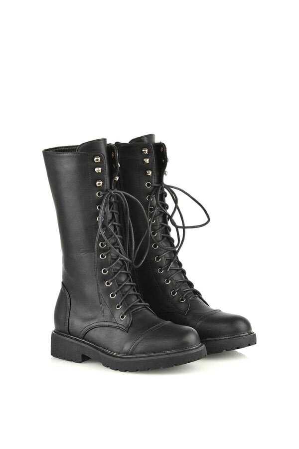 XY LONDON Knee High Chunky Mid-Calf Lace up Combat Boots