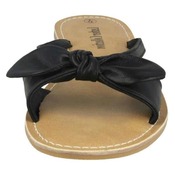 Leather Collection Ladies Leather Collection Flat Twist Bow Mule Sandals
