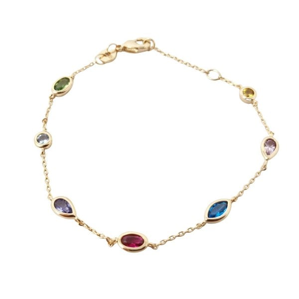 18ct Gold Plated Mixed Multi Coloured Gemstone Bracelet