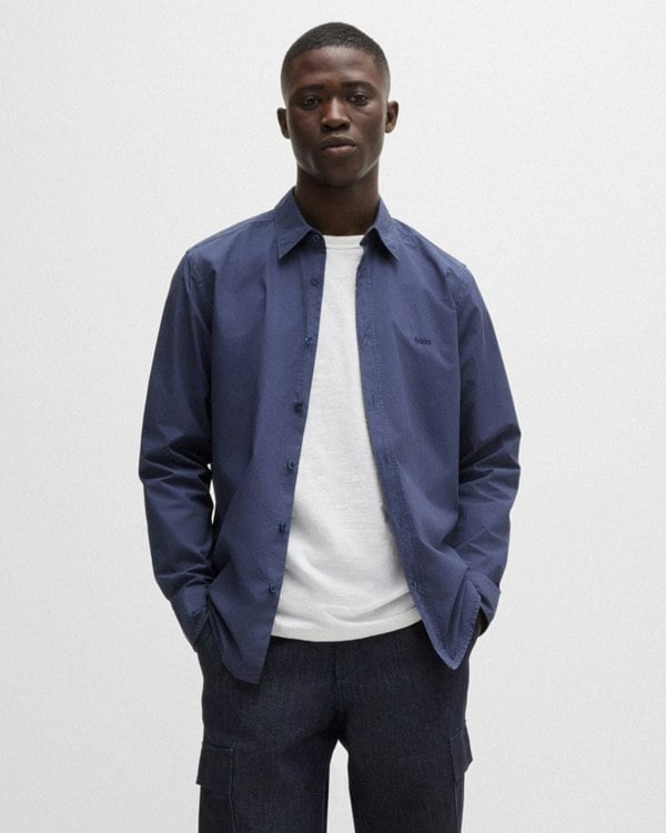 BOSS Orange Relegant 6 Mens Regular-Fit Shirt in Cotton Poplin with Kent Collar - Navy 418