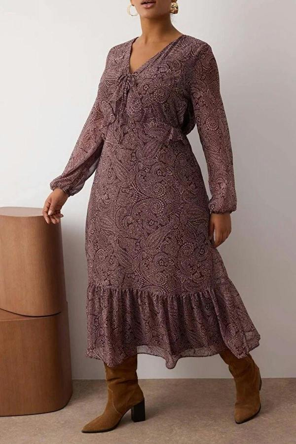 WOVCOR Chiffon Midi Woven Plus Size Dress