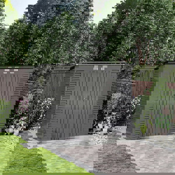 Outdoor Galvanized Steel Storage Shed with Dual Doors Living and Home Grey