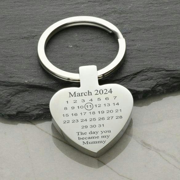 Christopher James of London Mirror Polished Special Date Heart Keyring